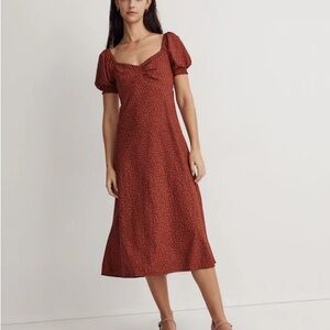 🌷 MADEWELL Petite Sweetheart Puff-Sleeve Midi Dress in Carmine Floral